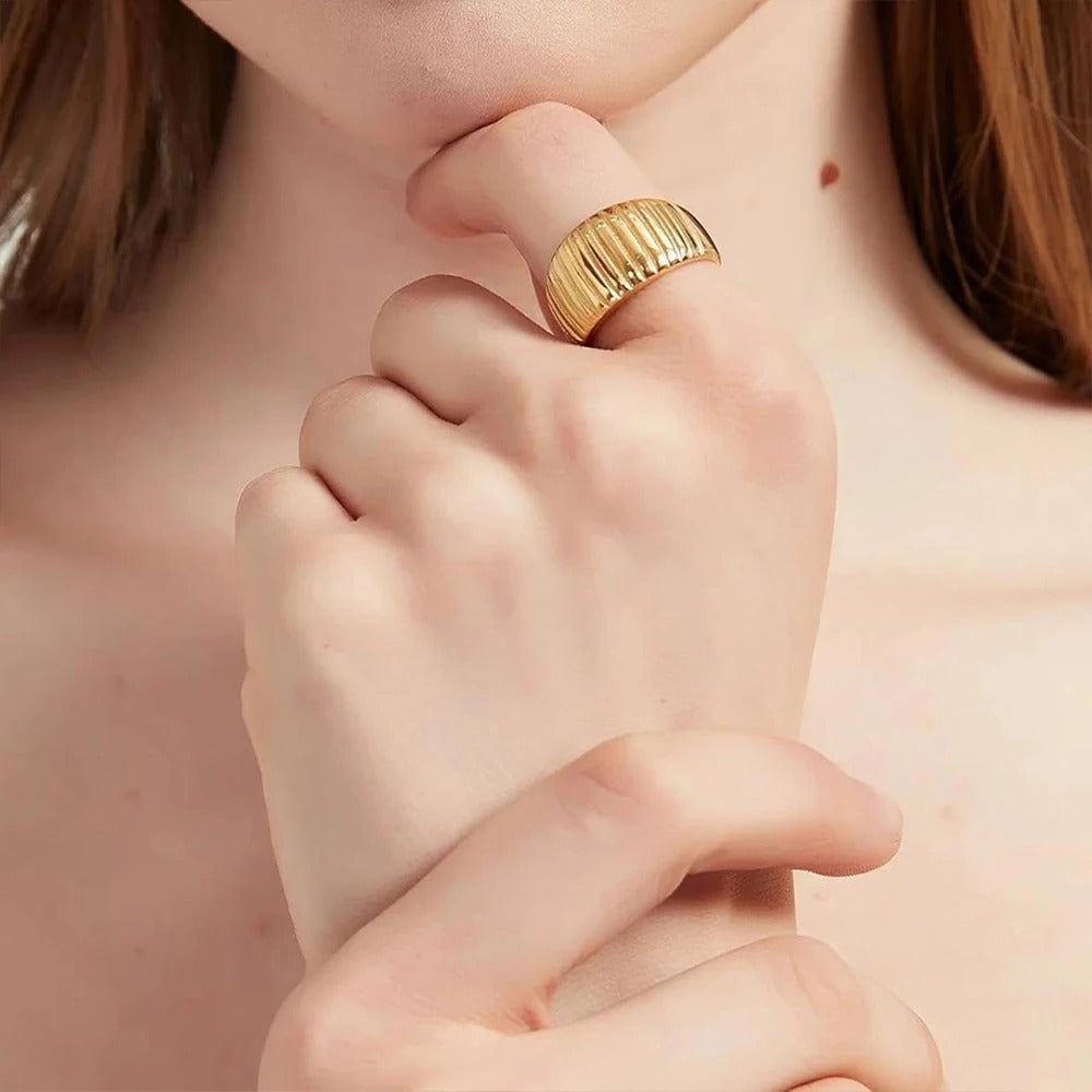 Stainless Steel Wide Edge Ring – Vertical Texture Punk Fashion Jewelry for Women, Factory Direct