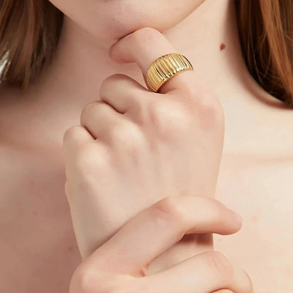 Stainless Steel Wide Edge Ring – Vertical Texture Punk Fashion Jewelry for Women, Factory Direct