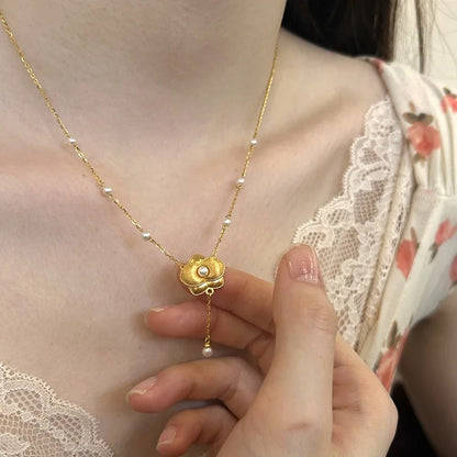 Classic Retro Fashion Brushed Butterfly Orchid Pearl Necklace Tassel Luxury Exquisite Clavicle Chain Wedding Jewelry Gifts
