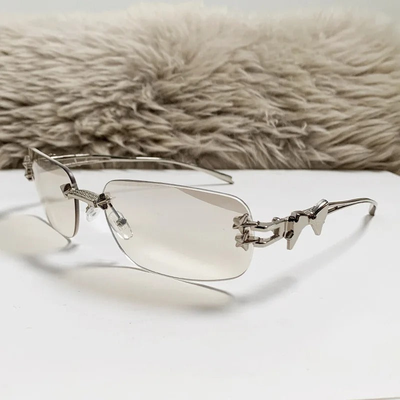 Y2K Vintage Rimless Square Sunglasses with Star Rivet UV Protection