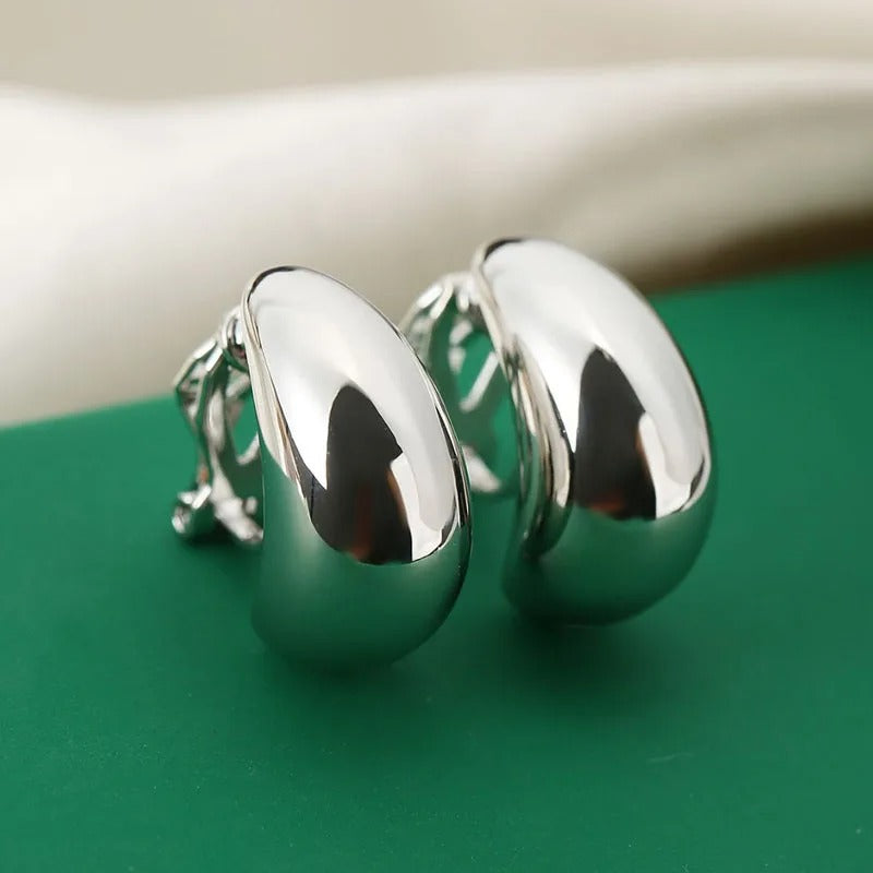 French Light Luxury Drop Water Shaped Ear Clip No Ear Holes Simple Smooth Female Earrings No Ear Hole Jewelry