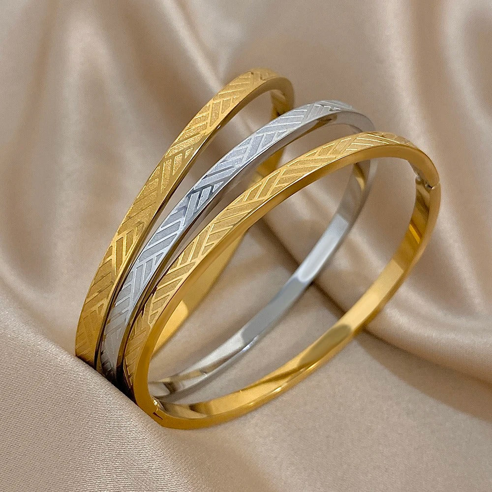 Geometric Stainless Steel Bracelet Women Two-Tone Stacked Jewelry