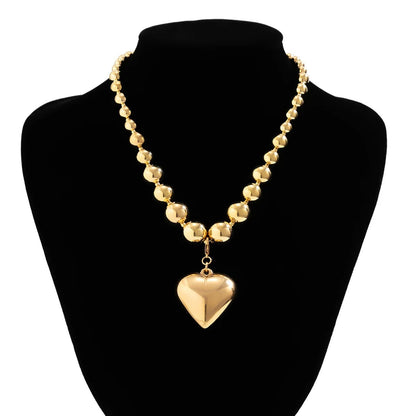 Big Ball Beaded Chain and Heart Pendant Necklace for Women Trendy Choker Collar on the Neck Accessories 2025 Fashion Jewelry