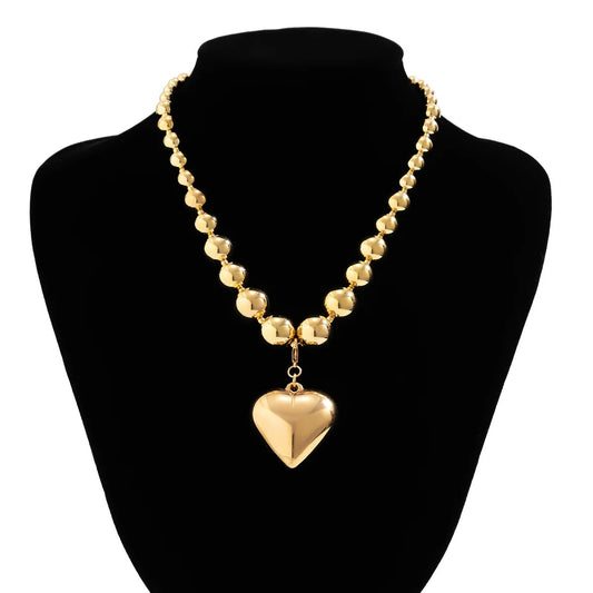 Big Ball Beaded Chain and Heart Pendant Necklace for Women Trendy Choker Collar on the Neck Accessories 2025 Fashion Jewelry