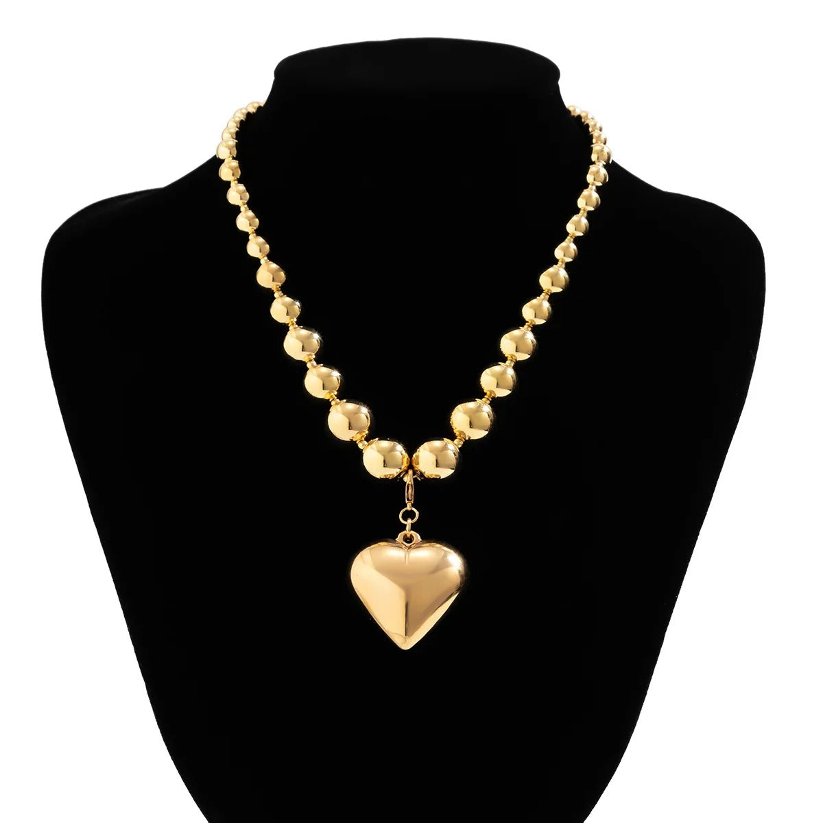 Big Ball Beaded Chain and Heart Pendant Necklace for Women Trendy Choker Collar on the Neck Accessories 2025 Fashion Jewelry