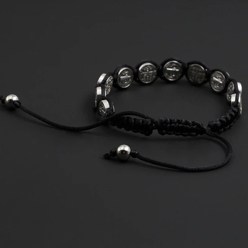 Handmade St. Benedict Medal Bracelet Braided Rosary Cross