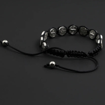 Handmade St. Benedict Medal Bracelet Braided Rosary Cross