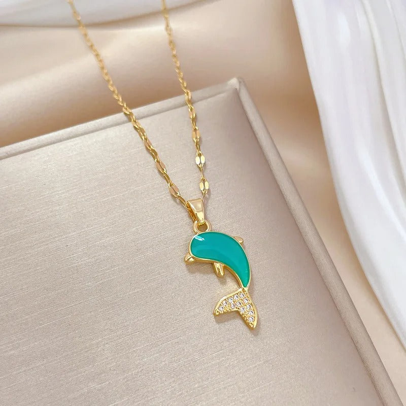 [Titanium Steel] Fashionable and Versatile Zirconia Dolphin Necklace Women's Clavicle Chain Titanium Steel Jewelry