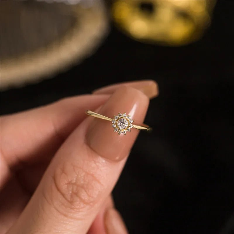 Sterling Silver 18K Gold Plated Daisy Sunflower Zircon Ring Women