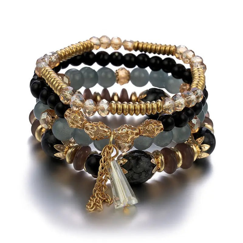 4Pcs New Tassel Charm Beads Bracelet Set For Women Colorful Glass Beaded Chain Bangle Jewelry