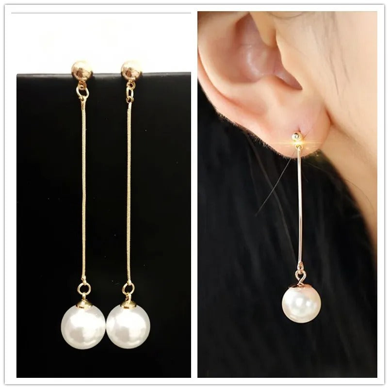 Long Tassel Pearl Drop Earrings Korean Gold Jewelry for Women