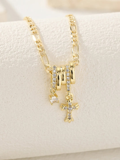 Light Luxury Five Rings Zircon Cross Star Pendant Necklace, Women's Personality Simple and Elegant Special Jewelry Gift