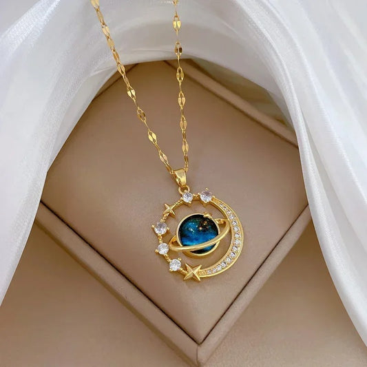 Delicate Starry Pendant Necklace for Women – Micro Inlaid Zircon Luxury Collares Jewelry Gift