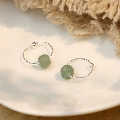 925 Silver Hotan Jade Hoop Earrings for Women Minimalist Jewelry