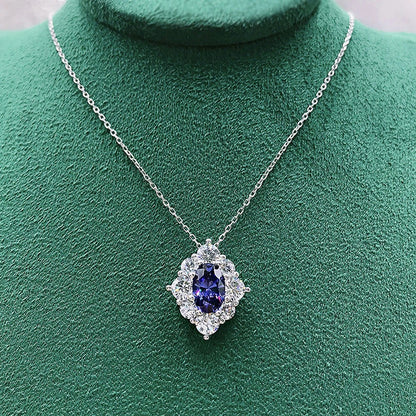Gorgeous Oval Blue Cubic Zirconia Pendant Necklace Women for Wedding Luxury Brilliant Female Necklace Statement Jewelry