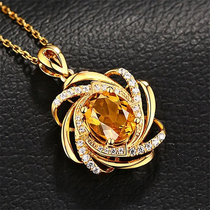 Real 2 Carats Pendant Women Luxury Yellow Gemstone Gold Necklace Crystal Jewelry Pendant Women Accessories