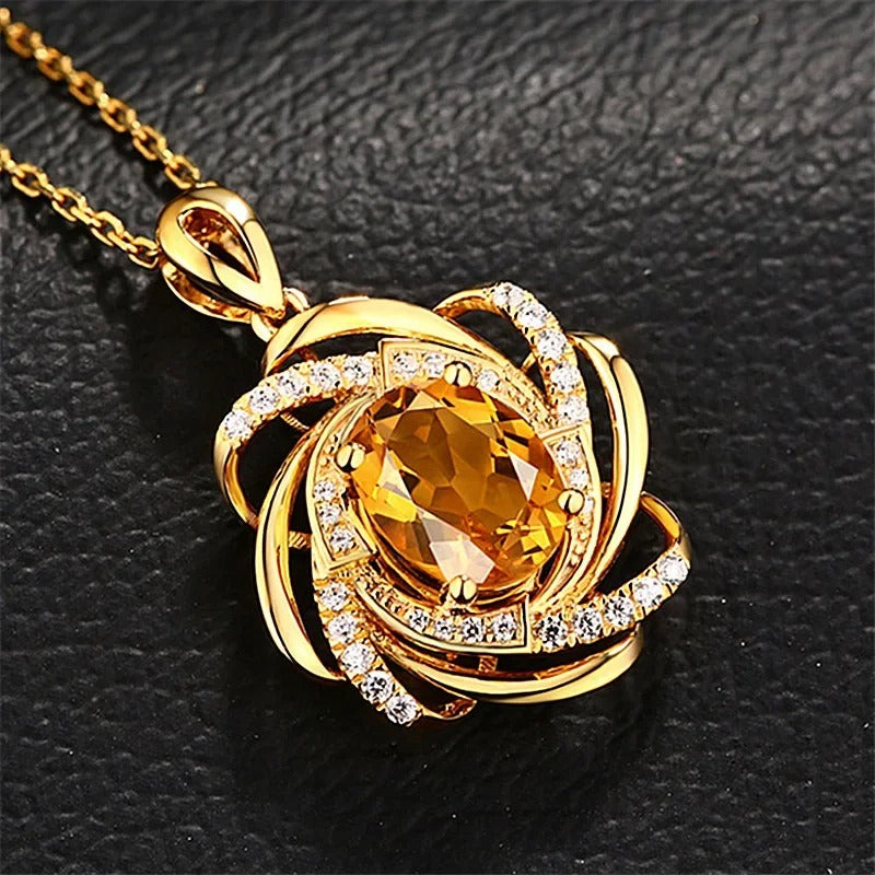 Real 2 Carats Pendant Women Luxury Yellow Gemstone Gold Necklace Crystal Jewelry Pendant Women Accessories