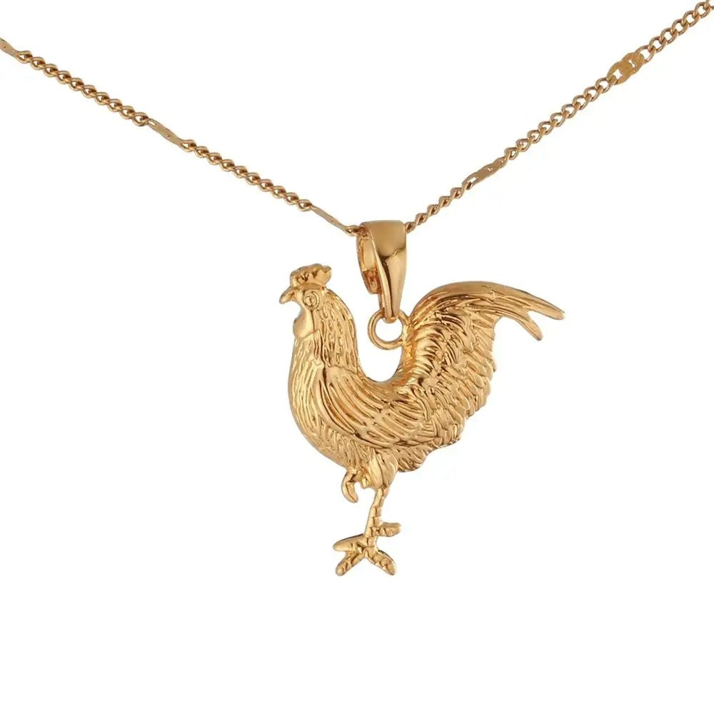 Trendy Women Gold Color Rooster Chicken Pendant Necklace, Animal Charm Jewelry, Unique Farm Animal Necklace, Gift for Her