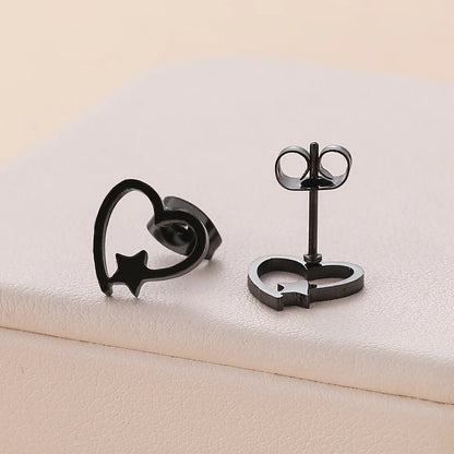 Stainless Steel Love Heart Star Stud Earrings for Women Girls Gold Jewelry