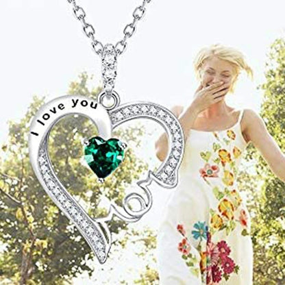 Mother's Day Women Necklace Love Green Cubic Zirconia Letter "I love you" Exquisite Anniversary Gift Mom Fashion Jewelry