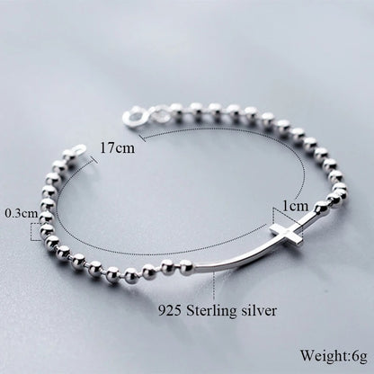925 Sterling Silver Cross Bead Bracelet Bangle for Men & Women