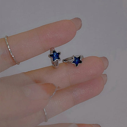 Trendy Blue Star Hoop Earrings Women Girls Simple Fashion Jewelry