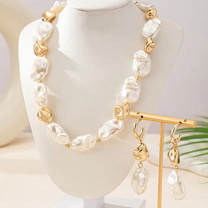 2PCS Elegant Palace Style Women's Pearl Necklace Earring Jewelry Set Beautiful Temperament Wedding Party Gift Jewelry