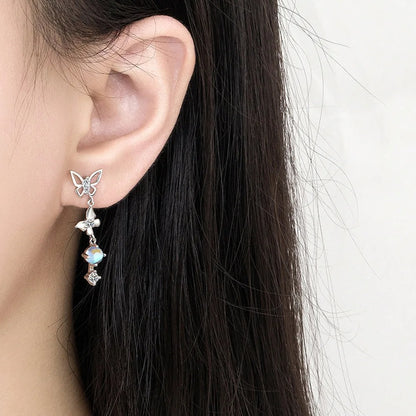 Butterfly Crystal Stud Earrings 925 Silver Jewelry Gift for Women