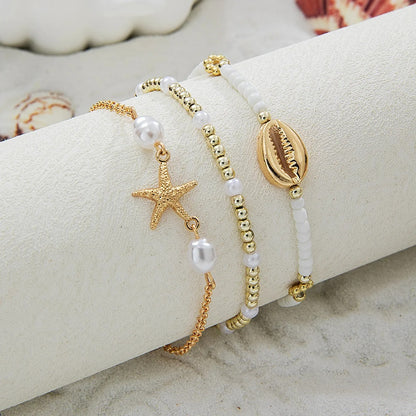 3-Pc Summer Shell Bracelet Set for Women Starfish & Pearl Beach Jewelry