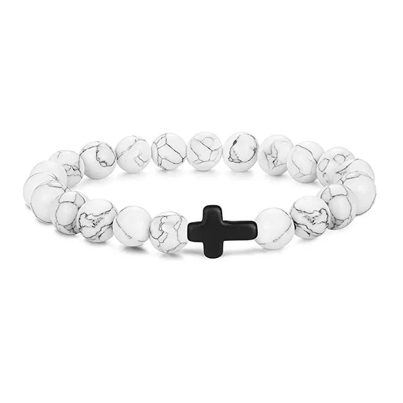 Natural Stone Wood Beads Rosary Hematite Cross Bracelets Bracelet Women Yoga Jewelry Homme Pulsera
