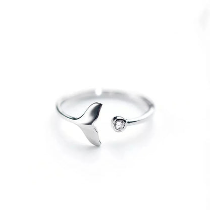 Sterling Silver Fish Tail Wave Ring Women Adjustable Jewelry