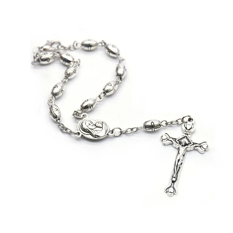 Metal Cross Beads Crucifix Rosary Bracelets For Men Women Religious Jewelry