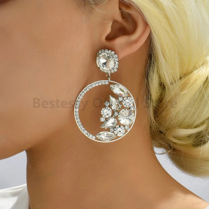Fashion Rhinestone Hoop Dangle Earrings Women Luxury Party Jewelry
