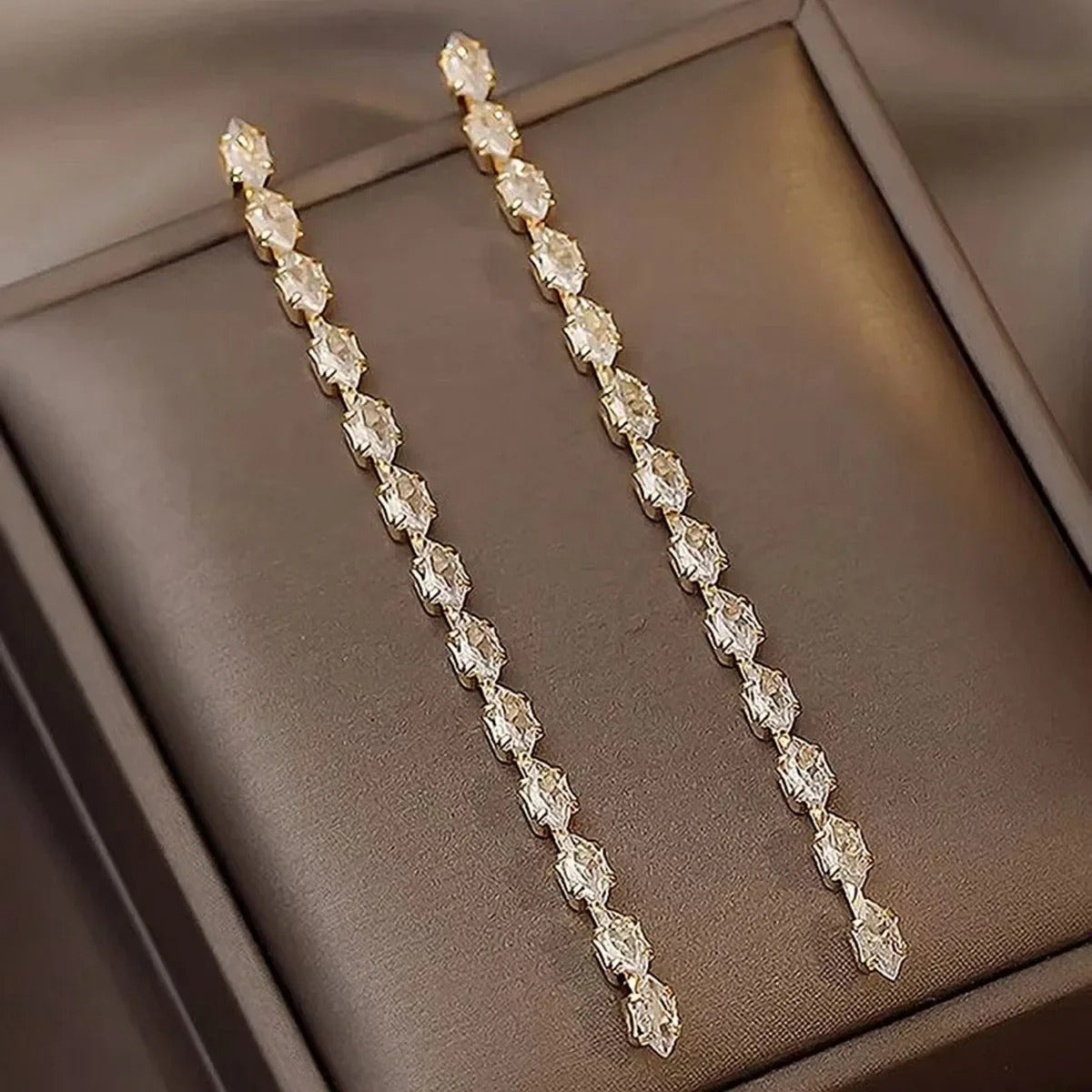Simple Geometric Zircon Crystal Earrings for Women Gold Silver Color Long Tassel Dangle Earrings Party Weddings Jewelry