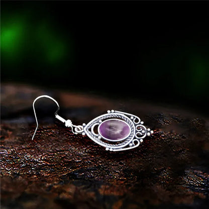 Vintage Amethyst & Tiger Eye Drop Earrings Silver Women