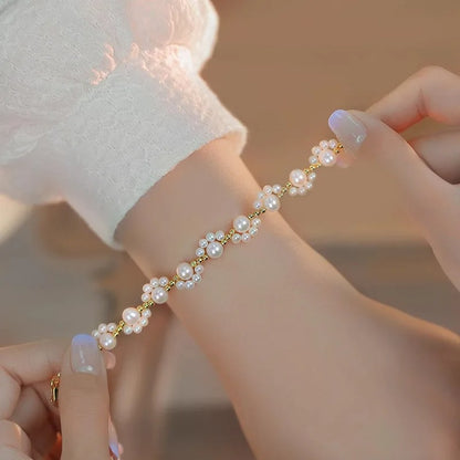 Cute Animal Paw Pearl Bracelet Gold Color Jewelry for Women