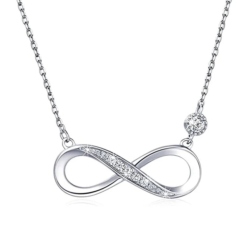 Stylish Lady Daily Wearable Necklace with Bright Zirconia Silver Color Pendant Jewelry for Engagement Trendy Jewelry Gift