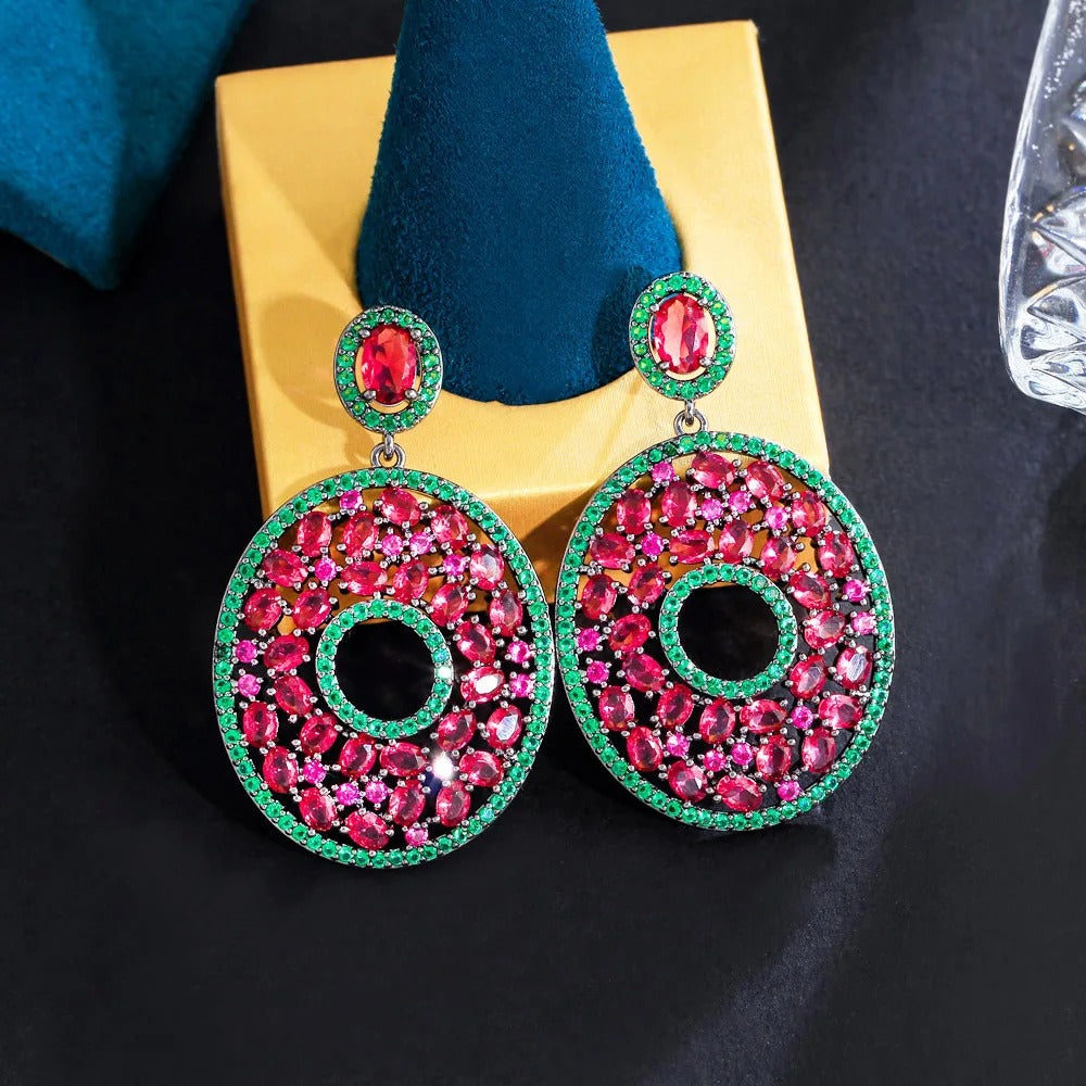 Hot Pink Red Cubic Zirconia Drop Earrings for Women