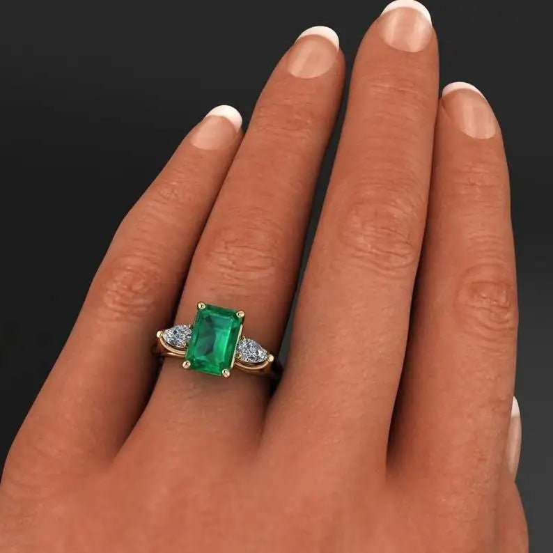 14k Gold Jewelry Green Emerald Ring for Women Diamant  Emerald Gemstone 14k Gold Ring for Females
