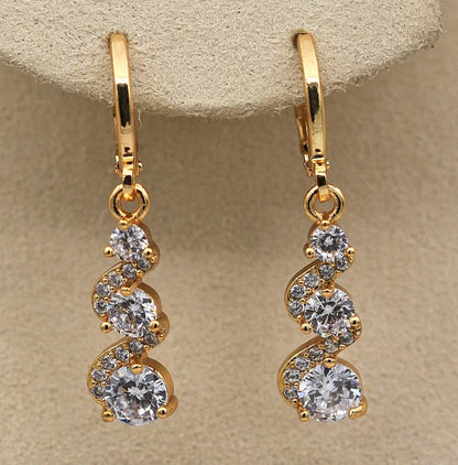 Classic Trend Earrings Gold Color Swirl Green Stone Dangle Earrings for Women Jewelry