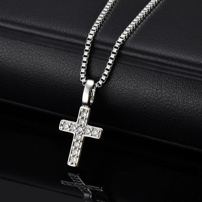 Punk Small Cross Necklace for Men Boys,Hip Hop Pendant Necklace with 50cm Stainless Steel Square Box Chain Gifts