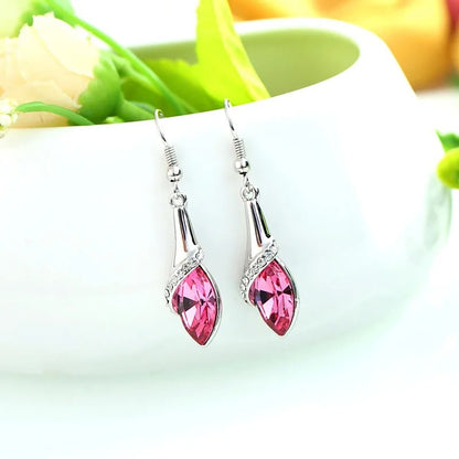 Blue Crystal Water Drop Earrings with Red Rhinestone Women