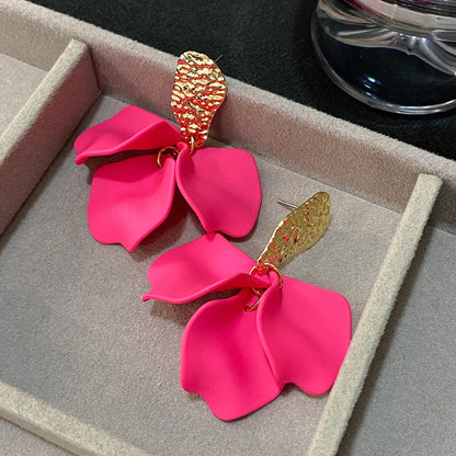 Gold Petal Flower Drop Earrings for Women