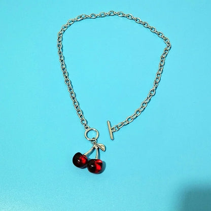Red Cherry Pendant Necklace Korean Retro Clavicle Chain Women