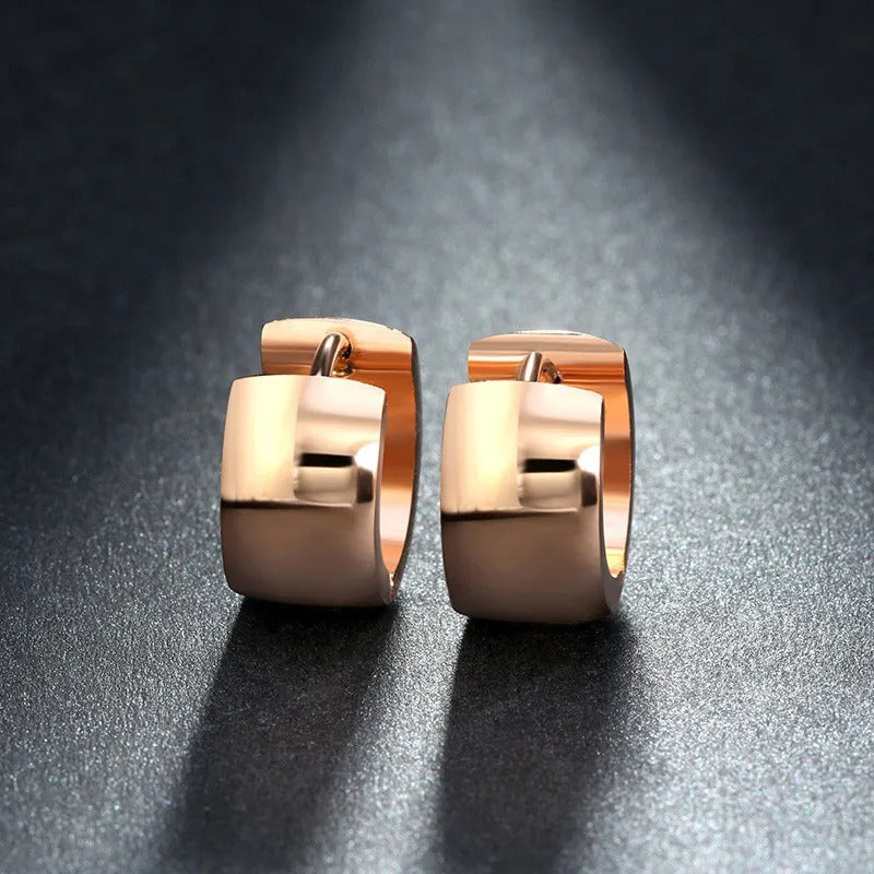 Simple Round Hoop Earrings Rose Gold Color Stainless Steel