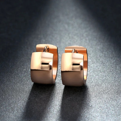 Simple Round Hoop Earrings Rose Gold Color Stainless Steel