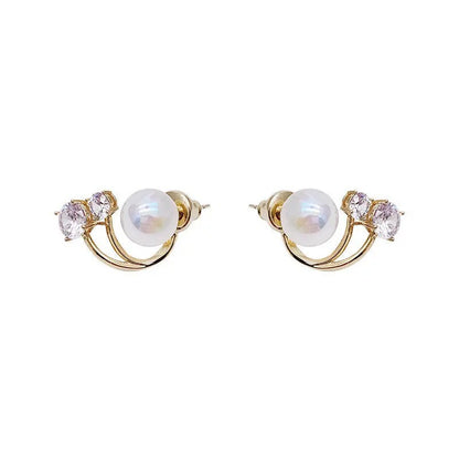 Korean Vintage Pearl Crystal Earrings For Women Statement Jewelry Unique Design U Shape Claw Women's Stud Earrings