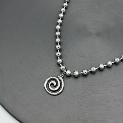 Y2K Stainless Steel Beads Chain Spiral Vortex Pendant Choker Necklace for Women Men Punk Grunge Aesthetic Necklace Jewelry