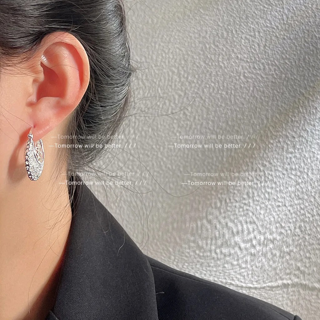 Women’s Silver Color Hollow Hoop Earrings Fashion Plated Jewelry