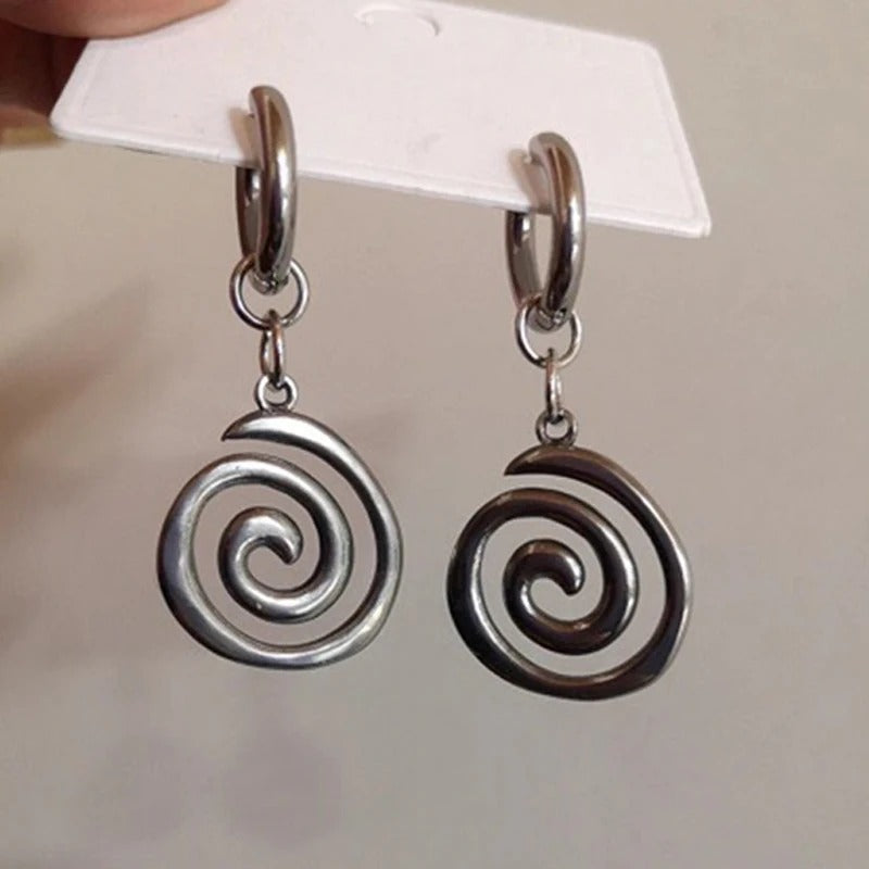 Stainless Steel Swirl Hoop Earrings Women Cool Korean Punk Jewelry